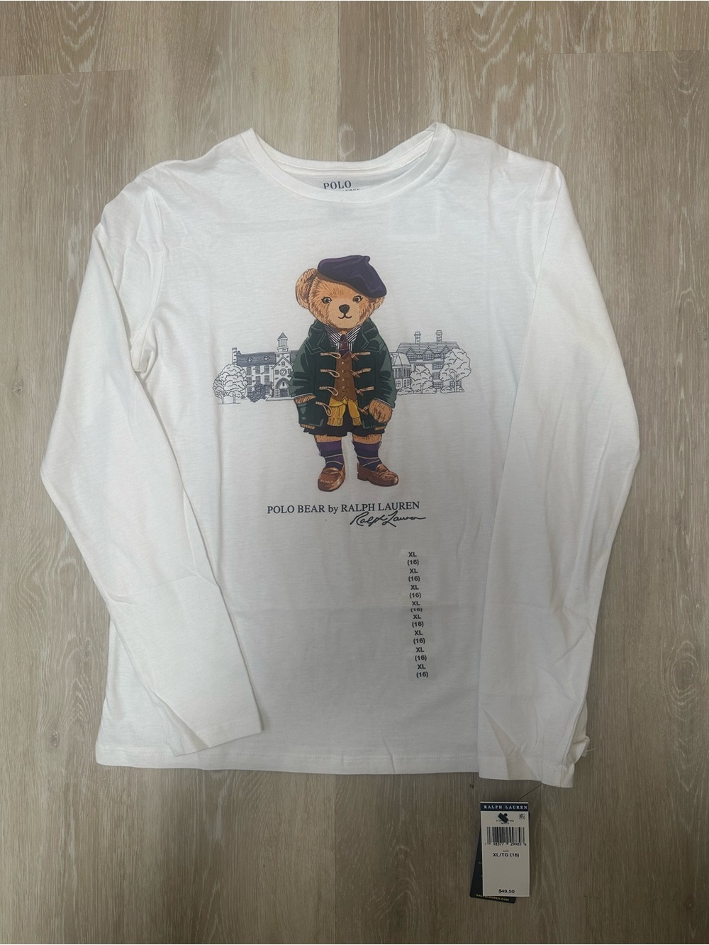 Polo Ralph Lauren Girl’s Polo Bear Cotton Long-Sleeve Tee, Size XL (16)